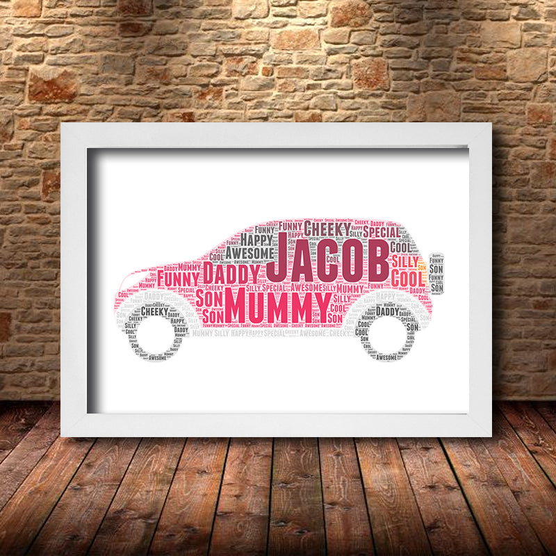 Personalised Car 5 Word Art Poster Print