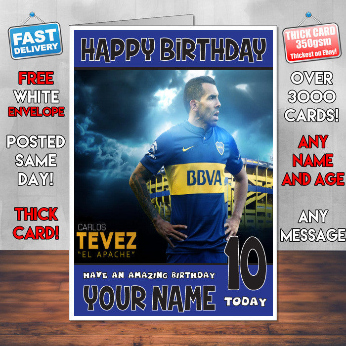 CARLOS TEVEZ SJ1 THEME INSPIRED Kids Adult Personalised Birthday Card Birthday Card