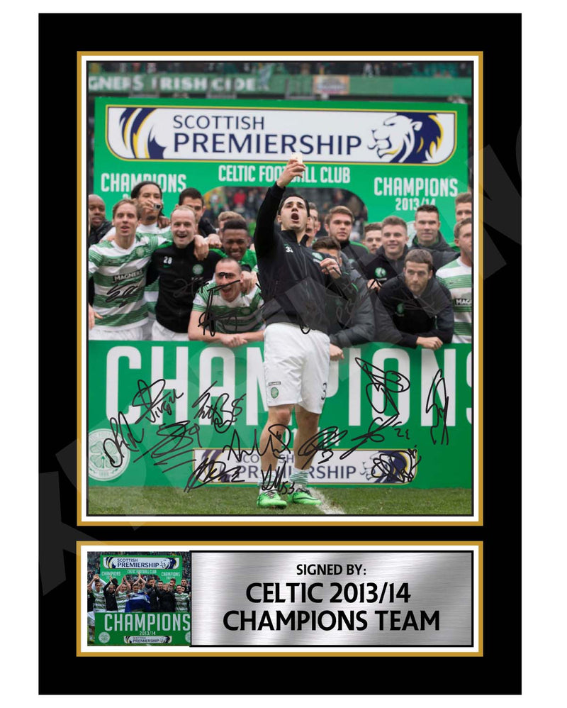 CELTIC 2013 14 CHAMPIONS TEAM Limited Edition Football Player Signed Print - Football