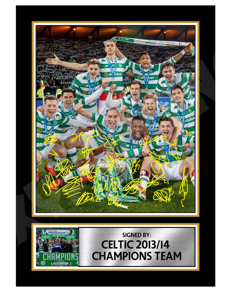 CELTIC 2013 14 CHAMPIONS TEAM 2 Limited Edition Football Player Signed Print - Football