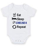 CHELSEA Eat Sleep Repeat Football Fan Baby Grow Bodysuit