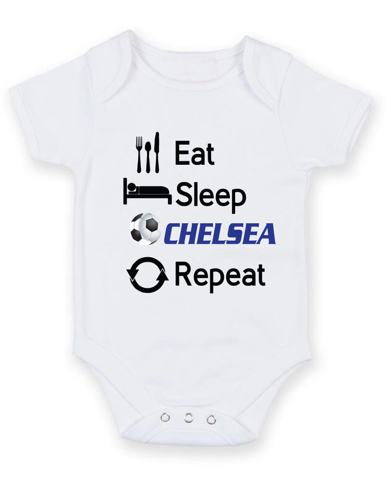 CHELSEA Eat Sleep Repeat Football Fan Baby Grow Bodysuit