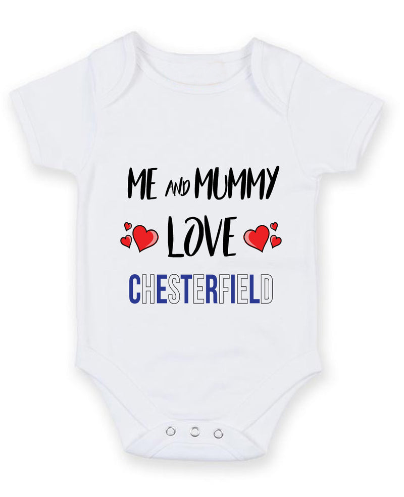 Me and Mummy love CHESTERFIELD Personalised FOOTBALL TEAM Baby Grow