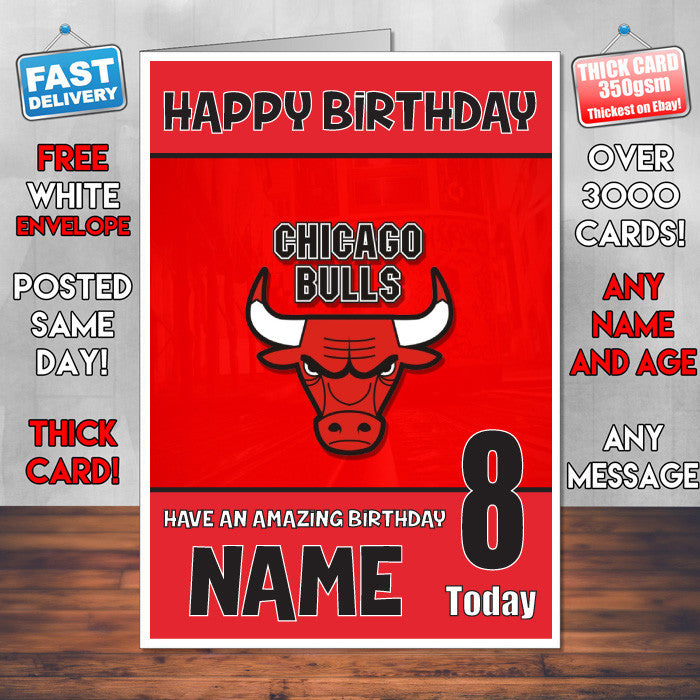 CHICAGO BULLS BM2 THEME INSPIRED Kids Adult Personalised Birthday Card Birthday Card