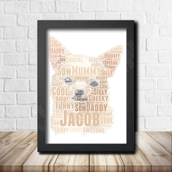 Personalised Chihuahua word art print in a black frame