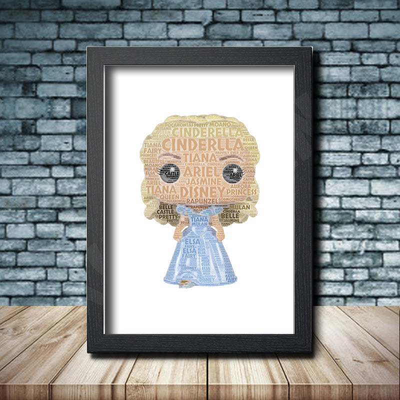 Personalised Cinderella Word Art Poster Print - Inspired By Pop Figures – Personalised pop figure word art print inspired by Cinderella in a black frame