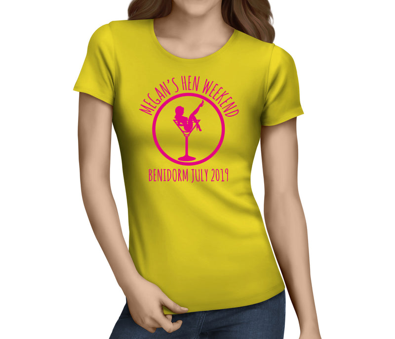 Circular Silhouette Colour Custom Hen T-Shirt - Any Name - Party Tee