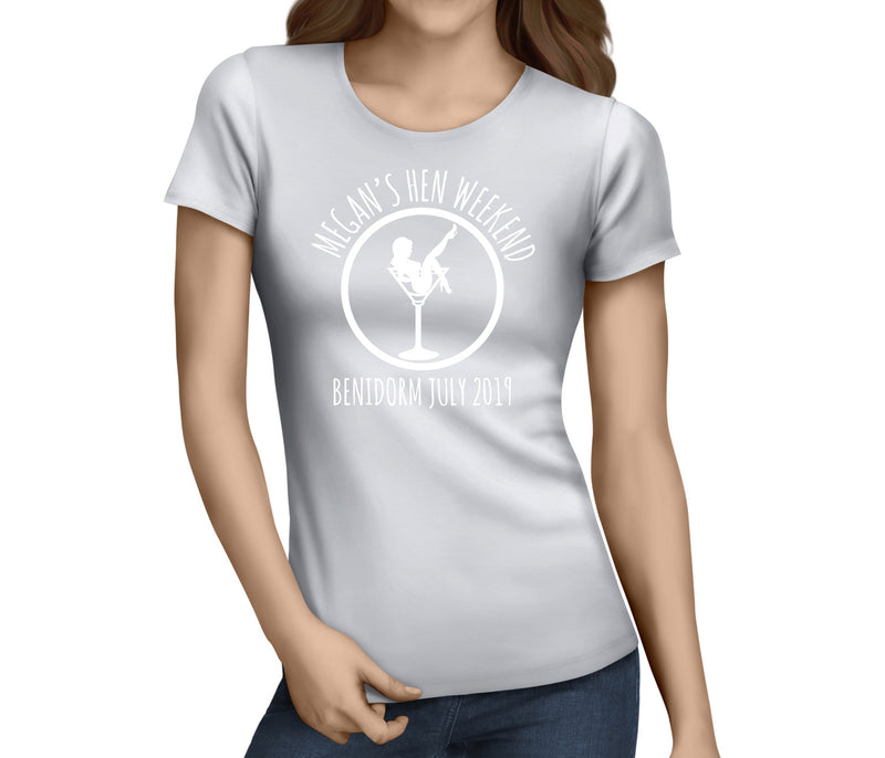 Circular Silhouette White Custom Hen T-Shirt - Any Name - Party Tee