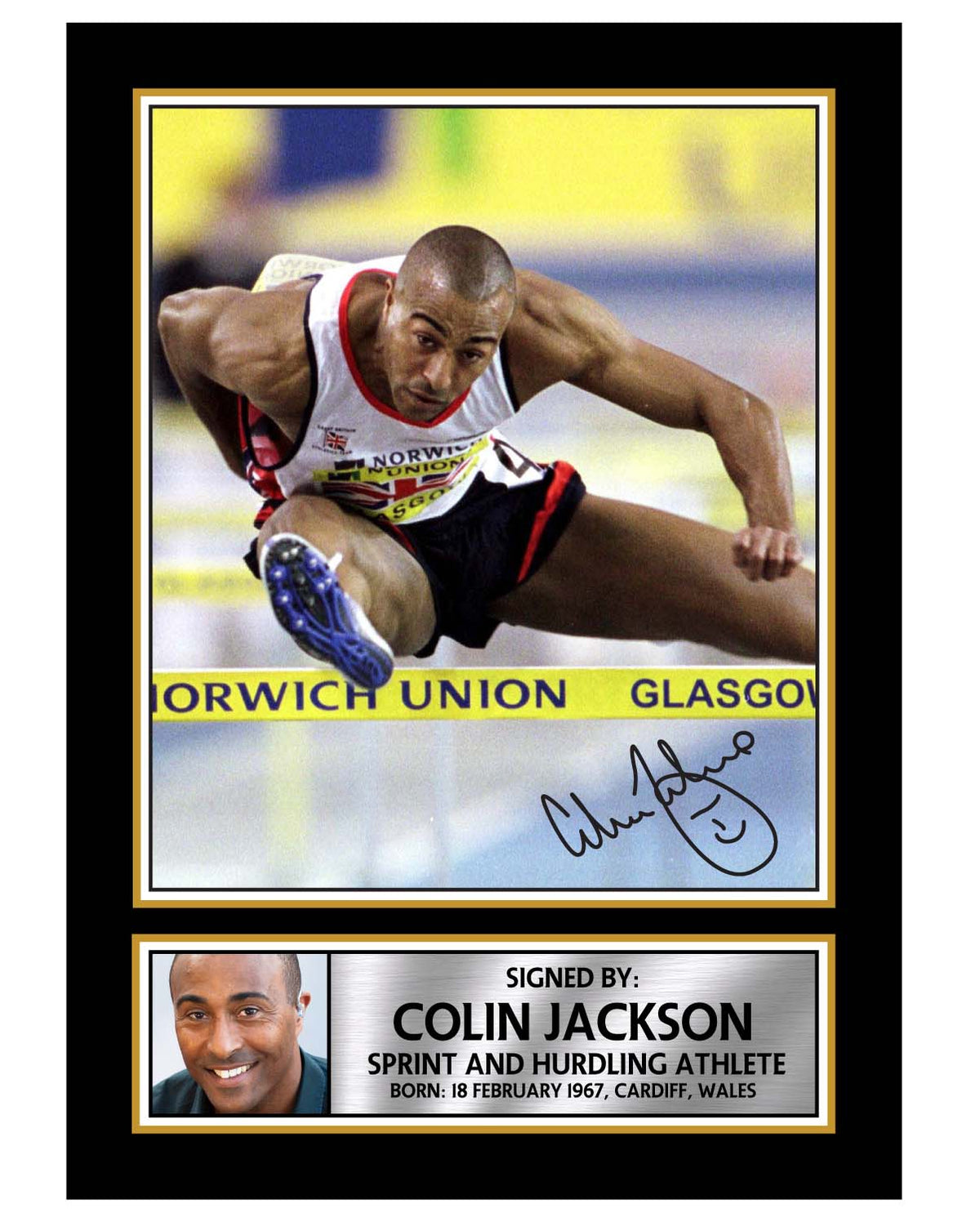 COLIN JACKSON Athletics Printed Signature Print – Reproduction Print