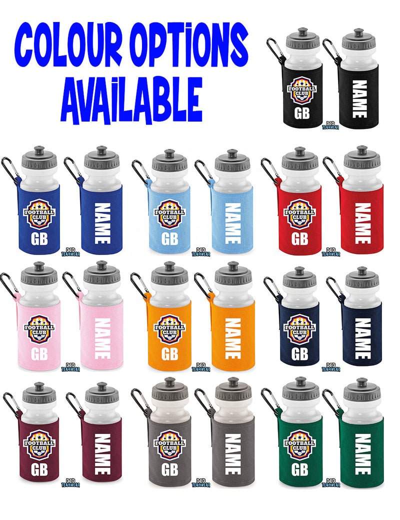 Navy Personalised Bottle And Holder - Printed Name And Full Colour Badge - Your Own Personalised Badge