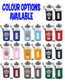 Green Personalised Bottle And Holder - Printed Name And Full Colour Badge - Your Own Personalised Badge