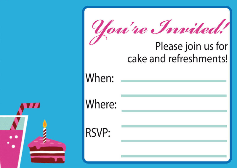 10 X Personalised Printed Cake Refreshment INSPIRED STYLE Invites