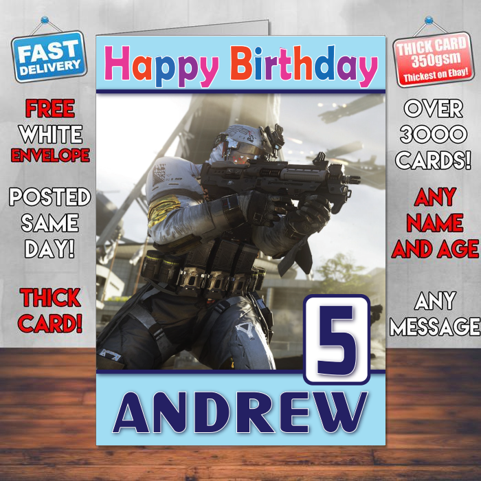 Personalised Call Of Duty Infinite Warfare Settlement Inspired Style Game Kids Inspired Birthday Card (SA)