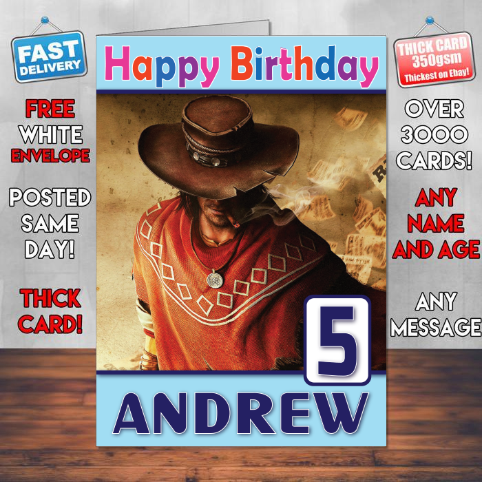 Personalised Call Of Juarez Gunslinger Inspired Style Game Kids Inspired Birthday Card (SA)