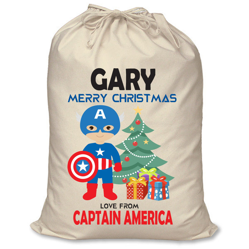 PERSONALISED Cartoon Inspired Super Hero Captain USA GARY - XL Children's Christmas Santa Sack CUSTOMISE Present