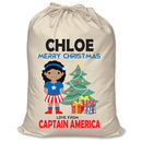 PERSONALISED Cartoon Inspired Super Hero Captain USA Girl CHLOE - XL Children's Christmas Santa Sack CUSTOMISE Present