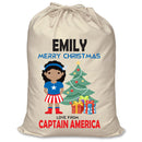 PERSONALISED Cartoon Inspired Super Hero Captain USA Girl EMILY - XL Children's Christmas Santa Sack CUSTOMISE Present