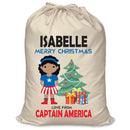 PERSONALISED Cartoon Inspired Super Hero Captain USA Girl ISABELLE - XL Children's Christmas Santa Sack CUSTOMISE Present