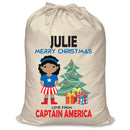 PERSONALISED Cartoon Inspired Super Hero Captain USA Girl JULIE - XL Children's Christmas Santa Sack CUSTOMISE Present