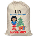PERSONALISED Cartoon Inspired Super Hero Captain USA Girl LILY - XL Children's Christmas Santa Sack CUSTOMISE Present