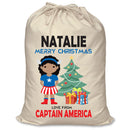 PERSONALISED Cartoon Inspired Super Hero Captain USA Girl NATALIE - XL Children's Christmas Santa Sack CUSTOMISE Present