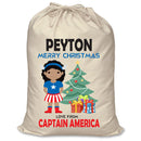 PERSONALISED Cartoon Inspired Super Hero Captain USA Girl PEYTON - XL Children's Christmas Santa Sack CUSTOMISE Present