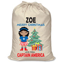 PERSONALISED Cartoon Inspired Super Hero Captain USA Girl ZOE - XL Children's Christmas Santa Sack CUSTOMISE Present