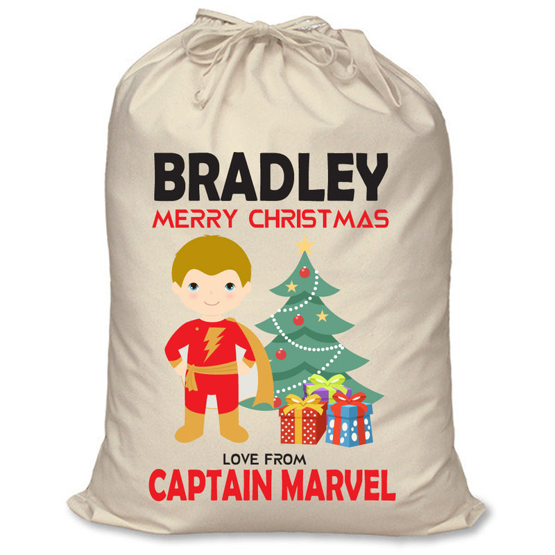 PERSONALISED Cartoon Inspired Super Hero Captain Marvell - XL Children's Christmas Santa Sack CUSTOMISE Present