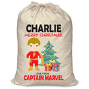 PERSONALISED Cartoon Inspired Super Hero Captain Marvell CHARLIE - XL Children's Christmas Santa Sack CUSTOMISE Present
