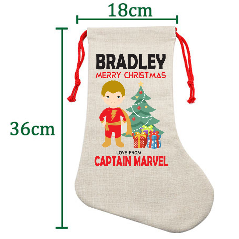 PERSONALISED Cartoon Inspired Super Hero Captain Marvell HIGH QUALITY Large CHRISTMAS STOCKING - Any Name you want!