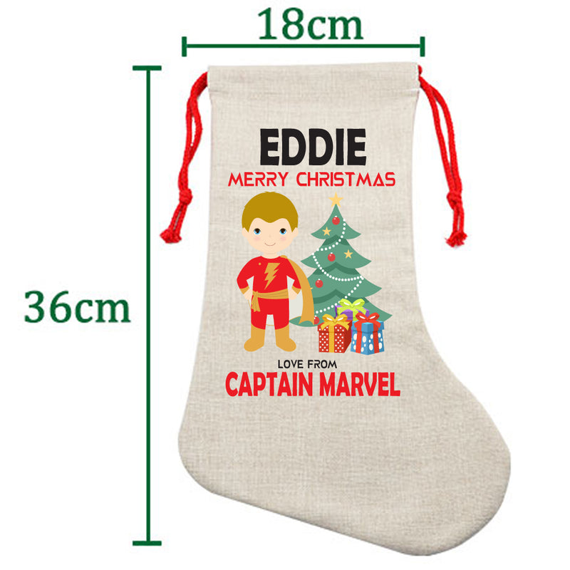 PERSONALISED Cartoon Inspired Super Hero Captain Marvell EDDIE HIGH QUALITY Large CHRISTMAS STOCKING - Any Name you want!