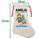 PERSONALISED Cartoon Inspired Super Hero Captain Marvell Girl HIGH QUALITY Large CHRISTMAS STOCKING - Any Name you want!