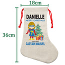PERSONALISED Cartoon Inspired Super Hero Captain Marvell Girl DANIELLE HIGH QUALITY Large CHRISTMAS STOCKING - Any Name you want!