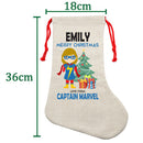 PERSONALISED Cartoon Inspired Super Hero Captain Marvell Girl EMILY HIGH QUALITY Large CHRISTMAS STOCKING - Any Name you want!