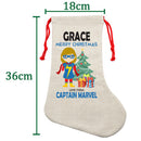PERSONALISED Cartoon Inspired Super Hero Captain Marvell Girl GRACE HIGH QUALITY Large CHRISTMAS STOCKING - Any Name you want!