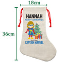 PERSONALISED Cartoon Inspired Super Hero Captain Marvell Girl HANNAH HIGH QUALITY Large CHRISTMAS STOCKING - Any Name you want!