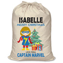 PERSONALISED Cartoon Inspired Super Hero Captain Marvell Girl ISBELLE - XL Children's Christmas Santa Sack CUSTOMISE Present