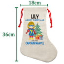 PERSONALISED Cartoon Inspired Super Hero Captain Marvell Girl LILY HIGH QUALITY Large CHRISTMAS STOCKING - Any Name you want!