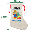 PERSONALISED Cartoon Inspired Super Hero Captain Marvell Girl OLIVIA HIGH QUALITY Large CHRISTMAS STOCKING - Any Name you want!