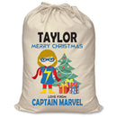 PERSONALISED Cartoon Inspired Super Hero Captain Marvell Girl TAYLOR - XL Children's Christmas Santa Sack CUSTOMISE Present