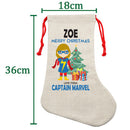 PERSONALISED Cartoon Inspired Super Hero Captain Marvell Girl ZOE HIGH QUALITY Large CHRISTMAS STOCKING - Any Name you want!