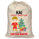 PERSONALISED Cartoon Inspired Super Hero Captain Marvell KAI - XL Children's Christmas Santa Sack CUSTOMISE Present