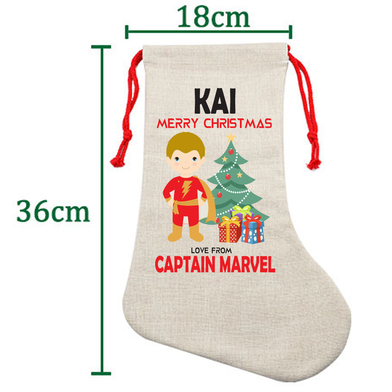 PERSONALISED Cartoon Inspired Super Hero Captain Marvell KAI HIGH QUALITY Large CHRISTMAS STOCKING - Any Name you want!