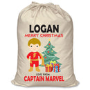 PERSONALISED Cartoon Inspired Super Hero Captain Marvell LOGAN - XL Children's Christmas Santa Sack CUSTOMISE Present