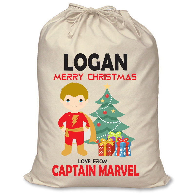 PERSONALISED Cartoon Inspired Super Hero Captain Marvell LOGAN - XL Children's Christmas Santa Sack CUSTOMISE Present
