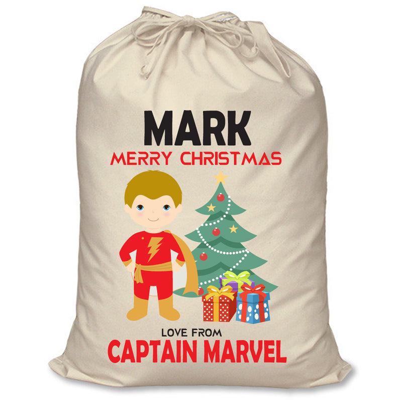 PERSONALISED Cartoon Inspired Super Hero Captain Marvell MARK - XL Children's Christmas Santa Sack CUSTOMISE Present