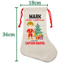 PERSONALISED Cartoon Inspired Super Hero Captain Marvell MARK HIGH QUALITY Large CHRISTMAS STOCKING - Any Name you want!