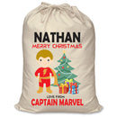 PERSONALISED Cartoon Inspired Super Hero Captain Marvell NATHAN - XL Children's Christmas Santa Sack CUSTOMISE Present