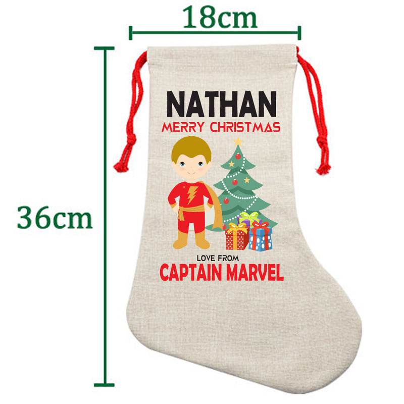 PERSONALISED Cartoon Inspired Super Hero Captain Marvell NATHAN HIGH QUALITY Large CHRISTMAS STOCKING - Any Name you want!
