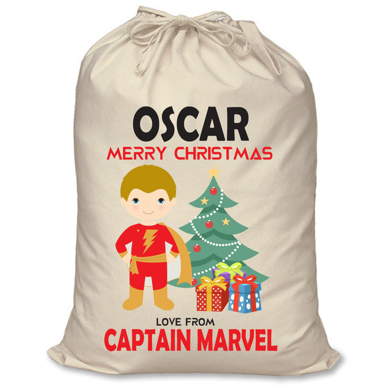PERSONALISED Cartoon Inspired Super Hero Captain Marvell OSCAR - XL Children's Christmas Santa Sack CUSTOMISE Present